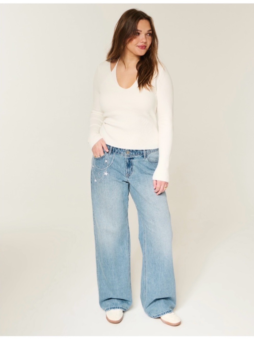Hollister Low Rise Baggy Jeans W32 NWT Y2K Wide Leg Chain embroidery